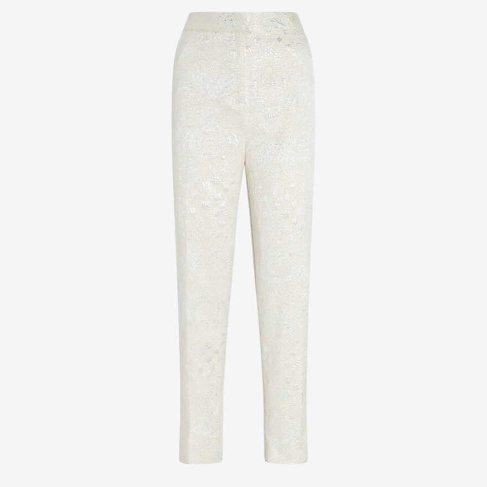 Rachel Zoe x Express Metallic Jacquard Full Pant Suit with Puff Blouse